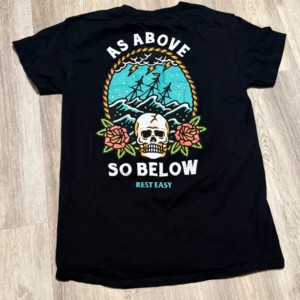 Rest Easy As Above So Below Skull Graphic Tee Mens Medium Black Cotton‎ T-Shirt